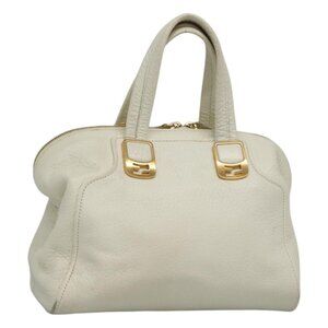 FENDI Chameleon Hand Bag Leather 2way White Gold Auth yk18403